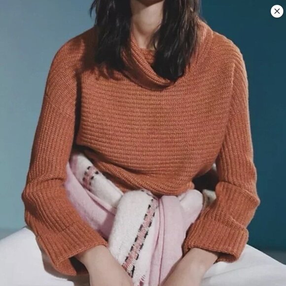 Anthropologie Pilcro Womens XS Burnt Orange Rust Knit Cowl Neck Sweater Oversize - Picture 4 of 14